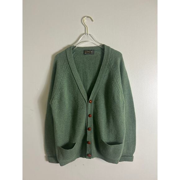 Vtg 60s Isles knit Shetland wool Scotland cardigan sweater size 40 blue green - Picture 1 of 5